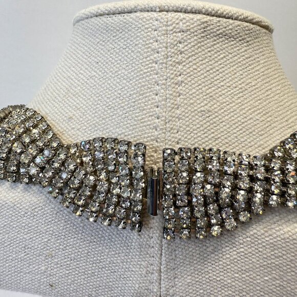 Kenneth Lane Rhinestone Twist Design Choker‎ Necklace Signed Silver-Tone Sparkle - Picture 6 of 7